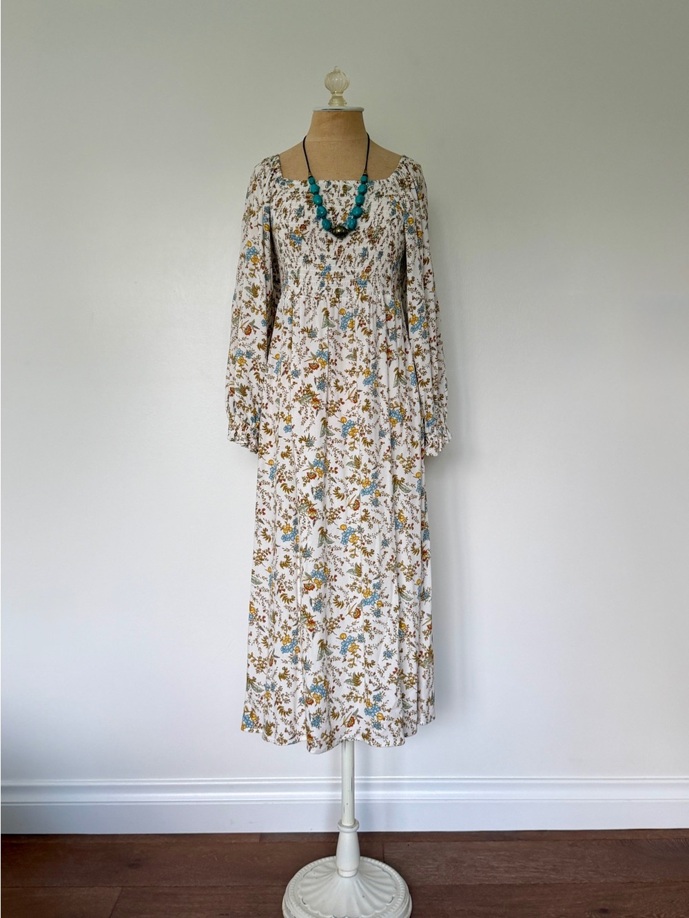 a.n.a Cream Maxi Dress with Blue and Brown Floral Print